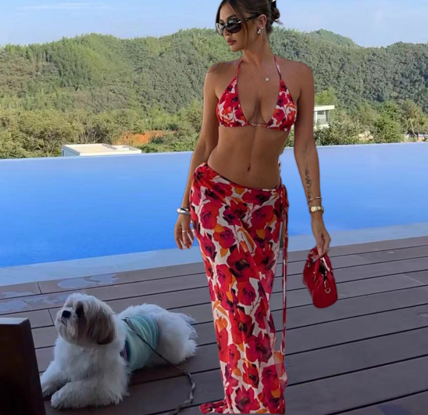 Trendy Printed Sexy Bikini Strap Casual Suits