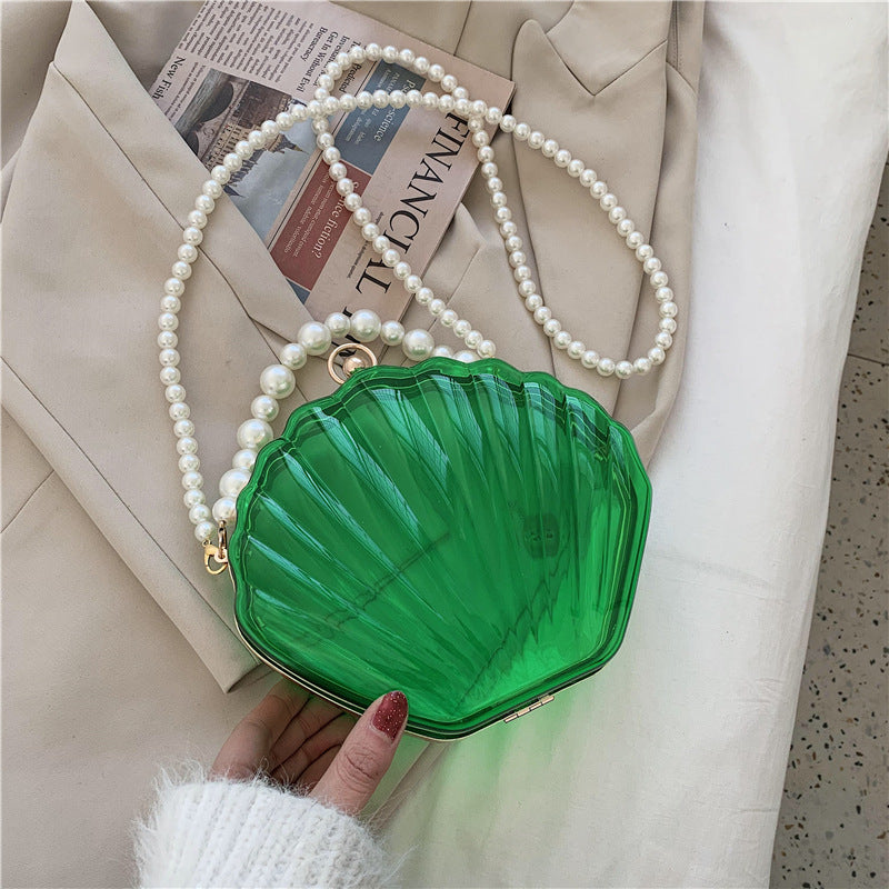 Women's Transparent Shell Box Western Style Pearl Shoulder Bags