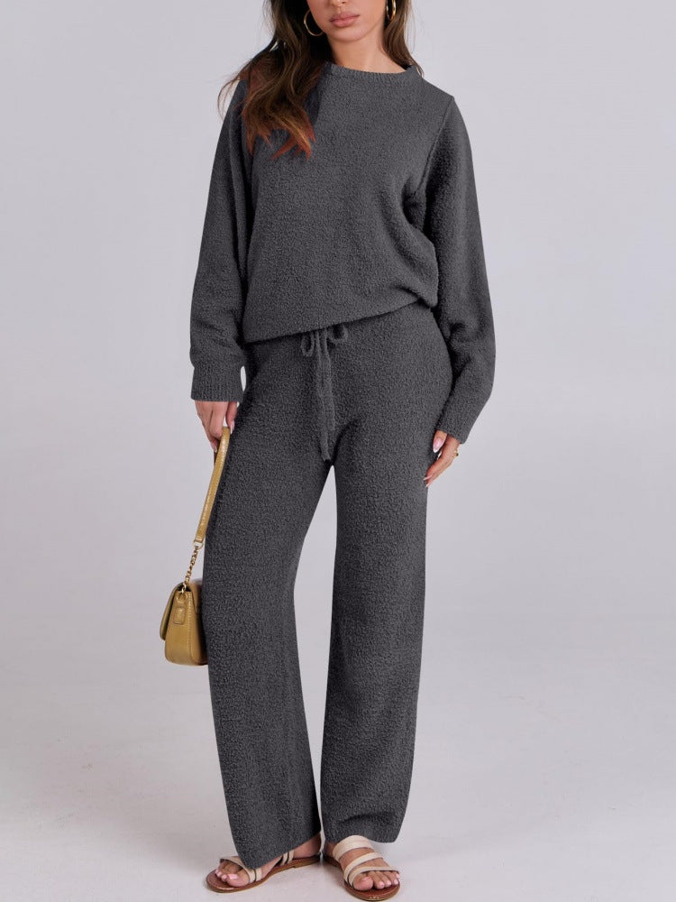 Women's Round Neck Long Sleeve Trousers Thick Suits