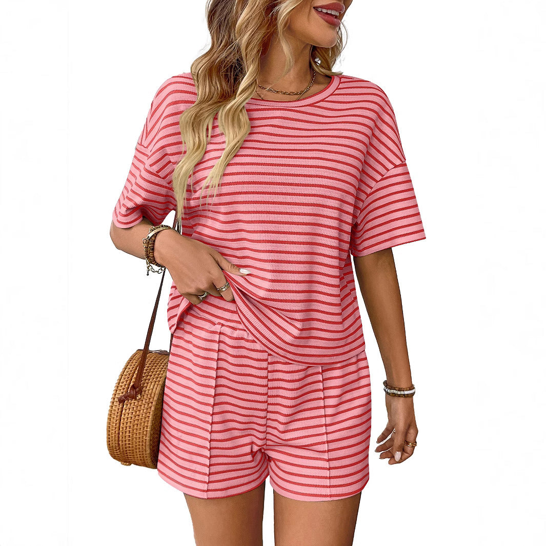 Women's Summer Knitted Striped Fashion Casual Sports Suits