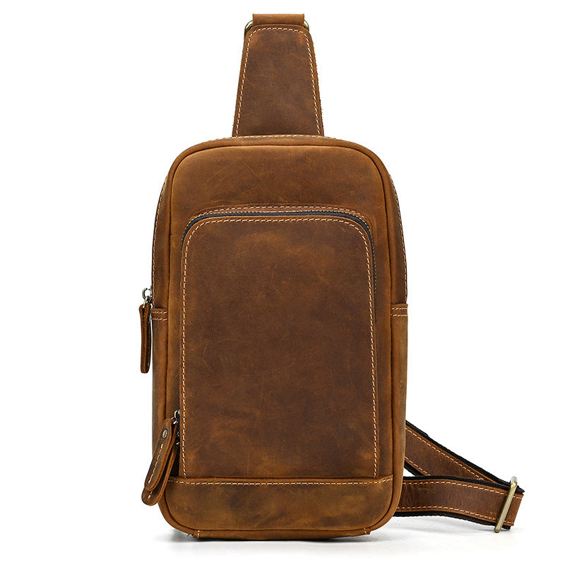 Men's Crazy Horse Leather Leisure Cowhide Commuting Men's Chest Bags