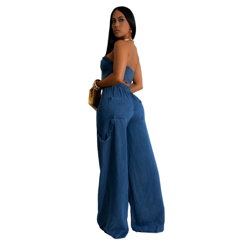 Women's Cool Denim Tube Braid Rope Wide Suits
