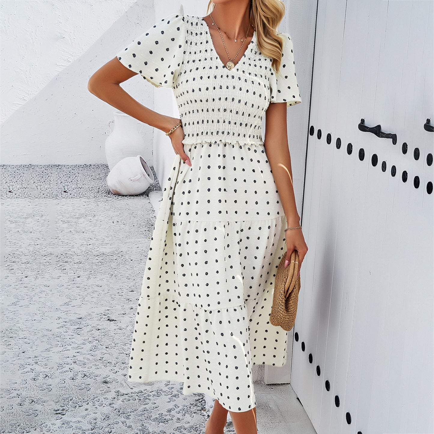 Women's Temperament Leisure Olive Solid Color Sleeve Dresses