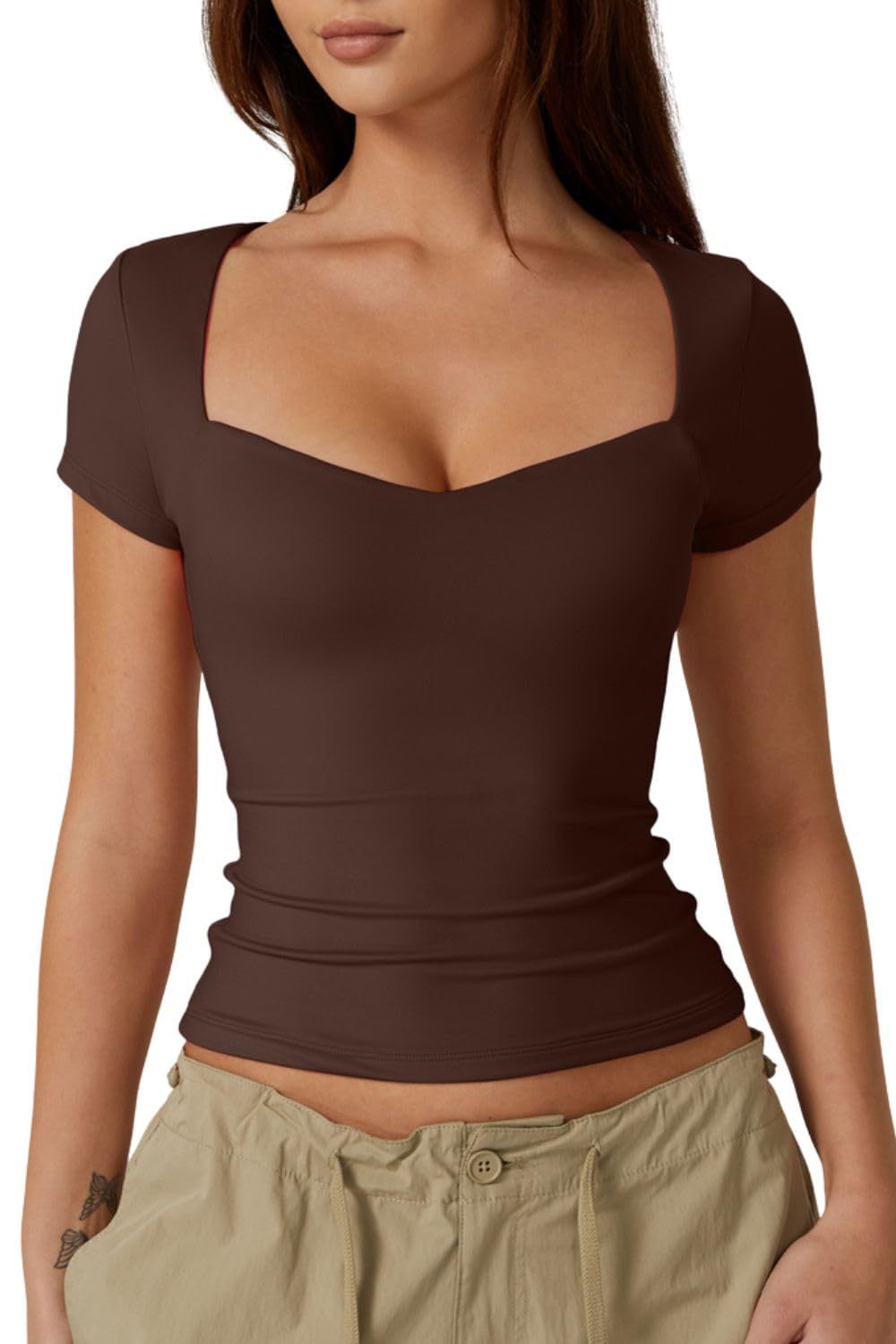Women's Sleeve T-shirt Solid Color Slim Basic Shorts