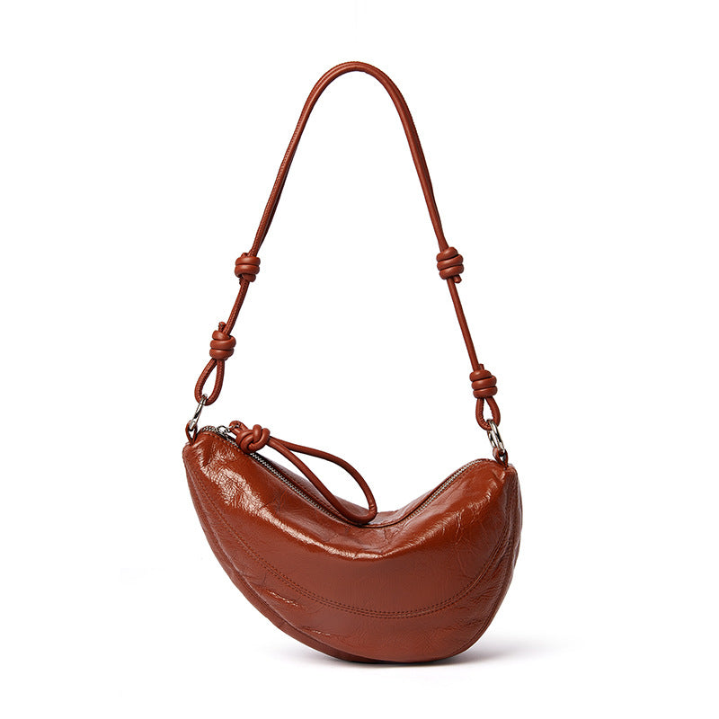 Women's Genuine Leather First Layer Oil Wax Cowhide Saddle Shoulder Bags