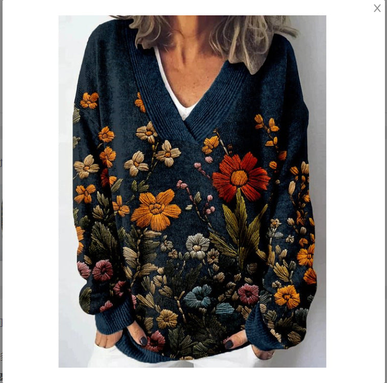 Women's Printed Christmas Round Neck Pullover Sleeve Sweaters