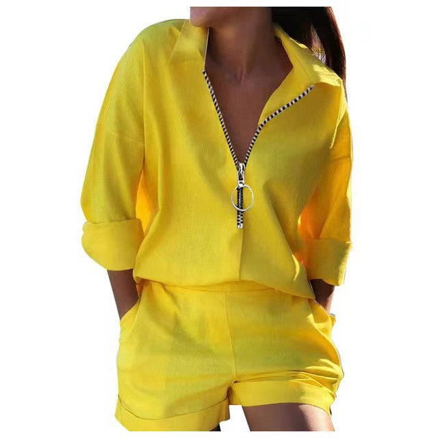 Women's Popular Innovative Printed Zipper Shirt Suits