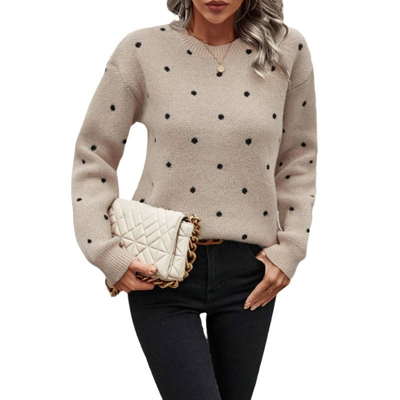 Women's Fashion Long-sleeved Pullover Polka Dot Jacquard Sweaters
