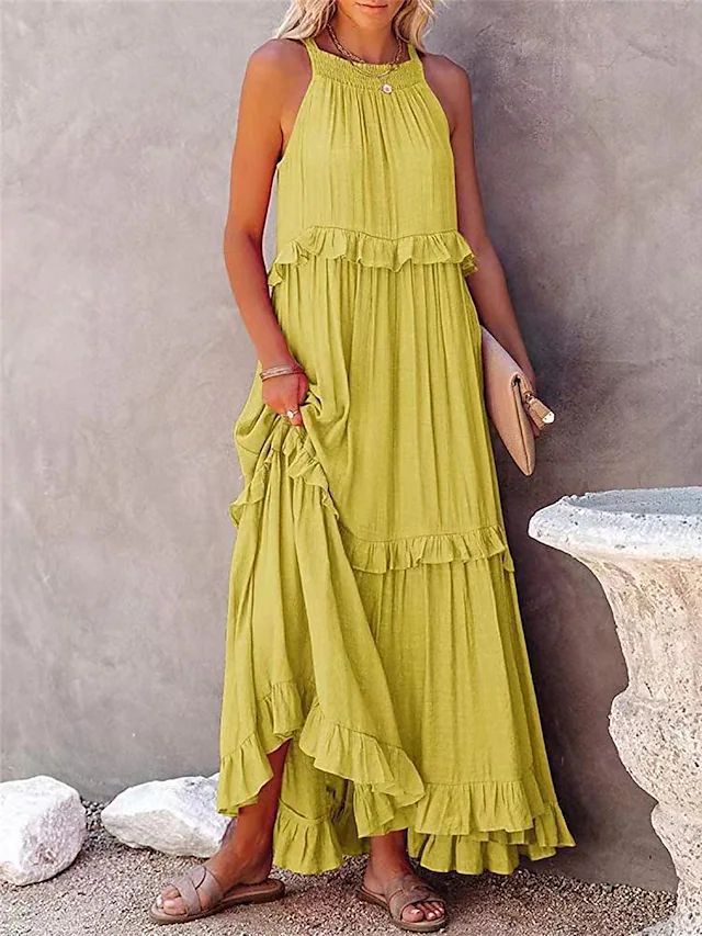 Women's Vacation Style Ruffled Long Dress Wide Dresses