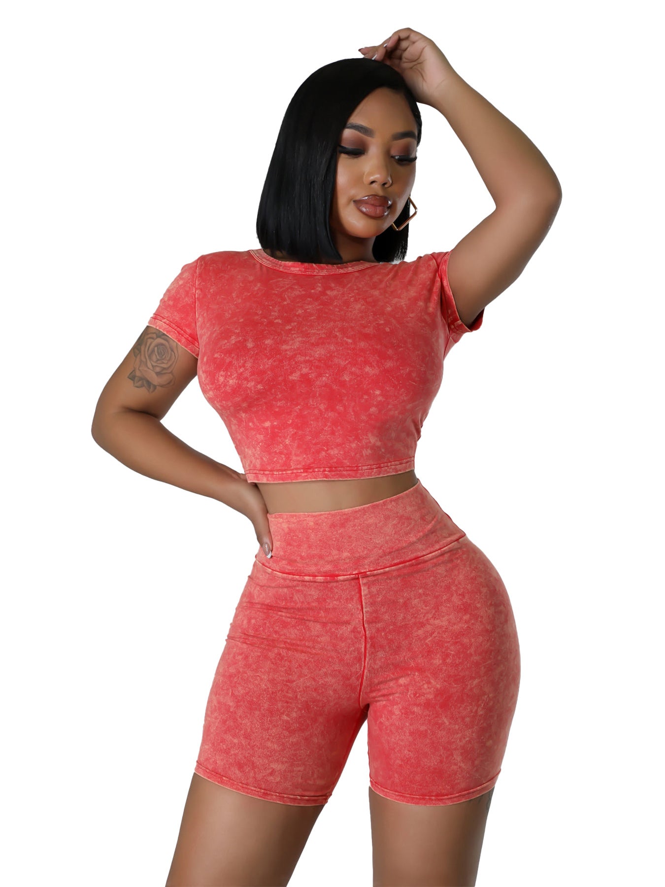 Women's Washed Fried Flowers Old High Waist Suits