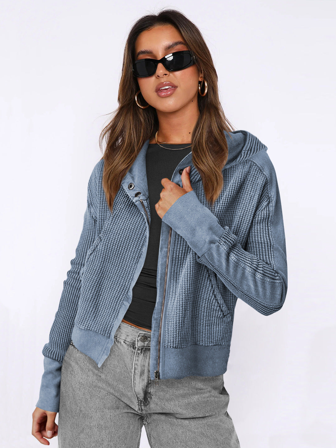 Women's Patchwork Long-sleeved Casual Zipper Trendy Hoodie Sweaters
