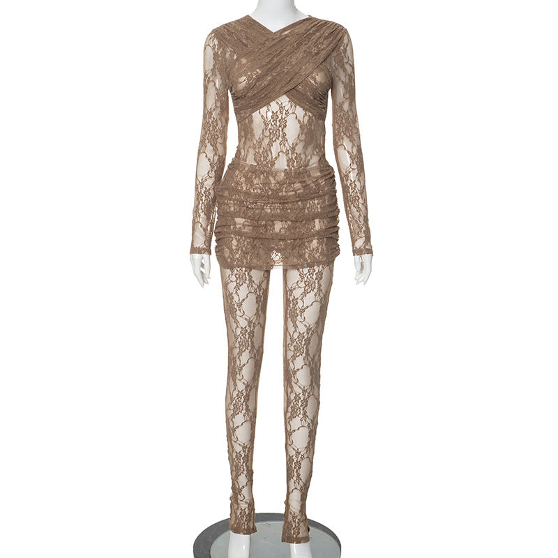 Women's Popular Stitching Lace Two-piece Set Suits
