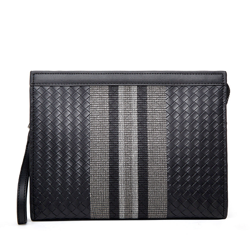 Men's Embroidered Striped Woven Green Envelope Large Men's Handbags