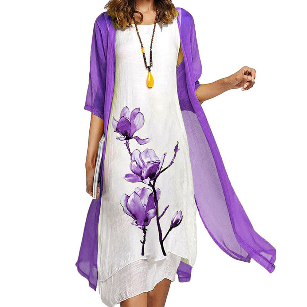 Women's Print Round Neck Slim Fit Casual Dresses