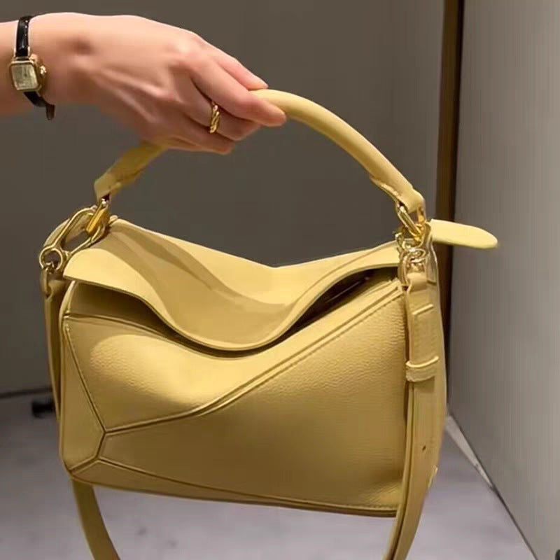 Women's Lychee Pattern Geometric Fashion Portable Leather Shoulder Bags