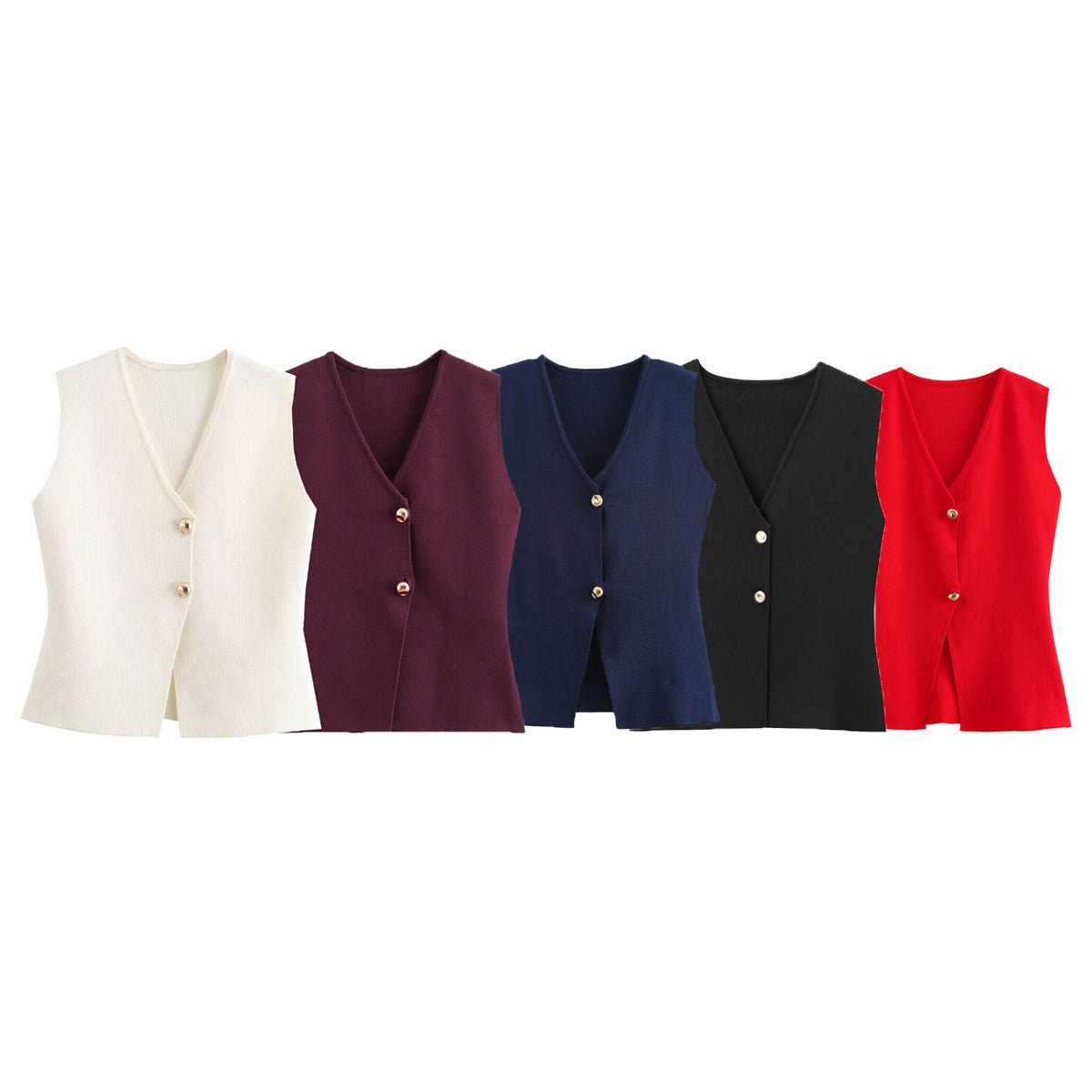 Women's Fashionable Golden Button Decoration Knitted Loose Vests