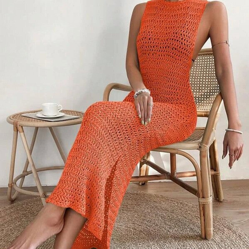 Seaside Beach Dress Knitted Long Sling Dresses