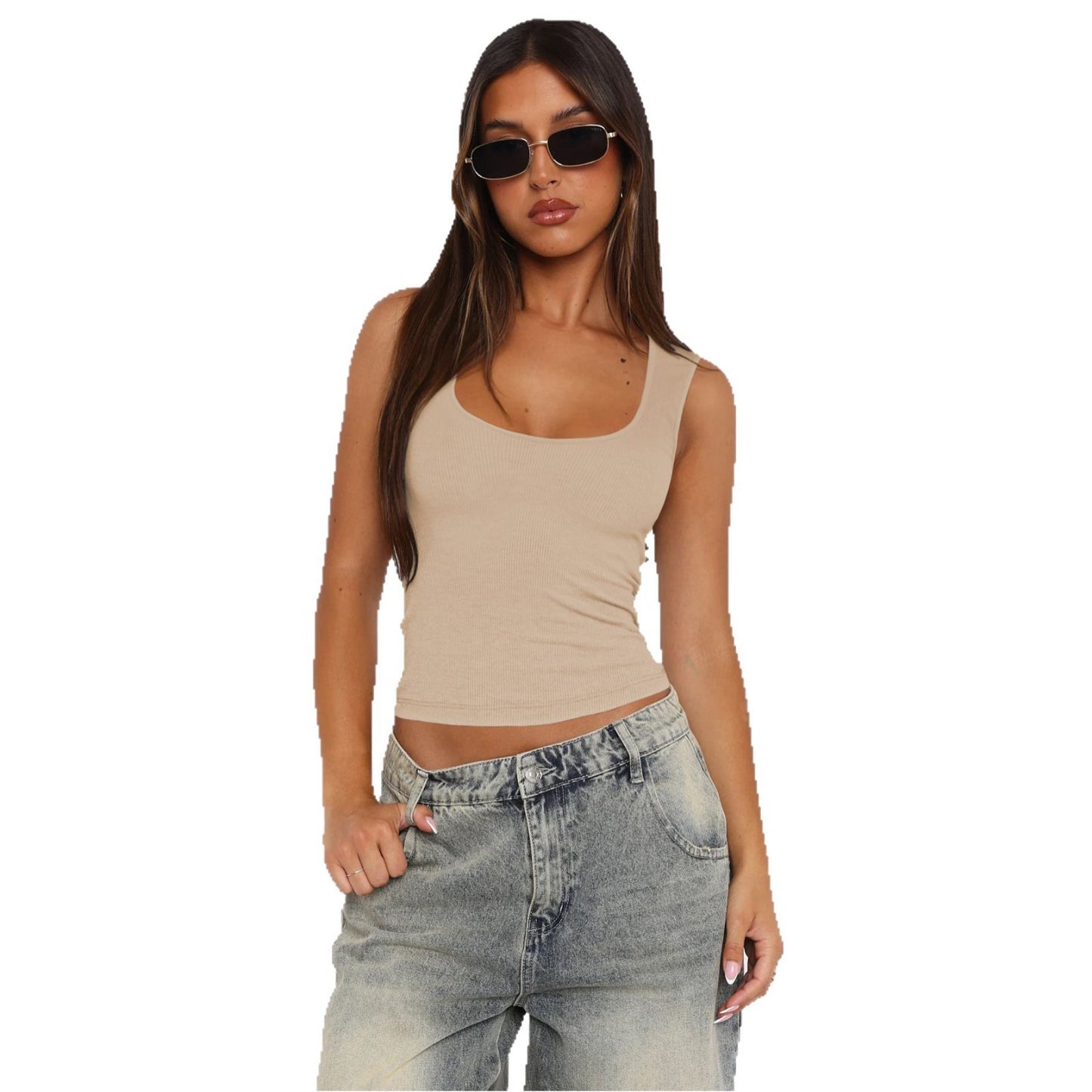 Women's Street Style Rib Solid Color Slim Tops