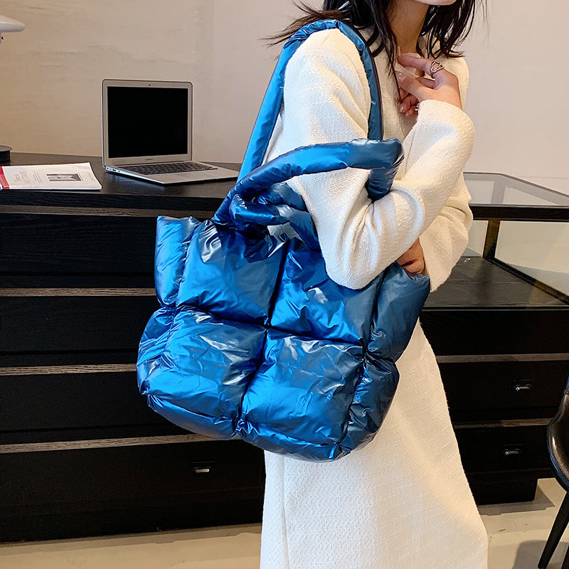Women's Plaid Large Capacity Down Fashion Trendy Shoulder Bags