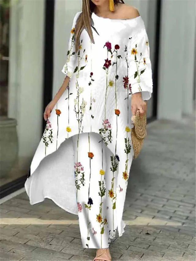 Women's Loose Large Irregular Pattern Print Ninth Sleeve Suits