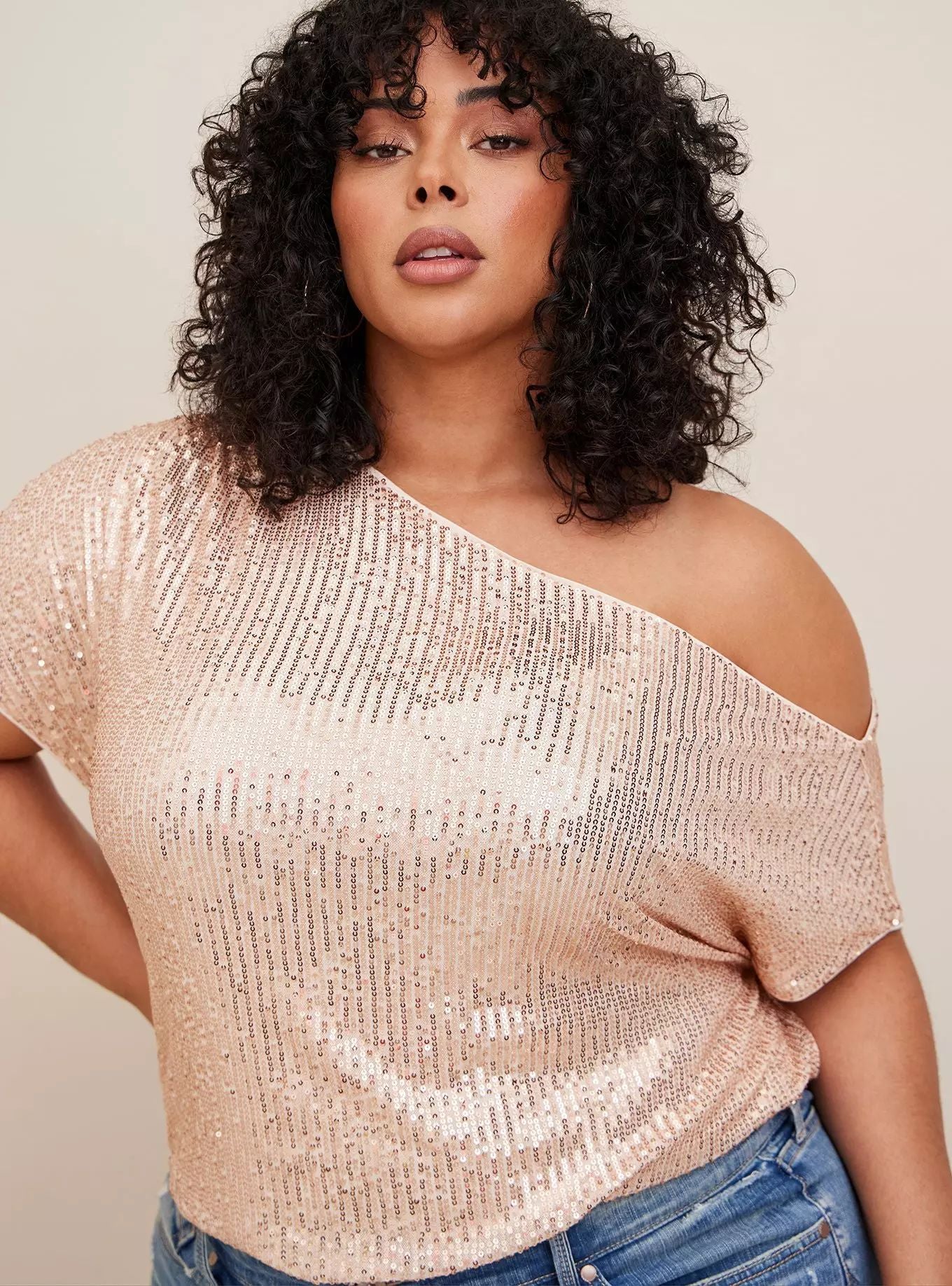 Women's Glitter Sequin Diagonal Collar Sleeve High-grade Blouses