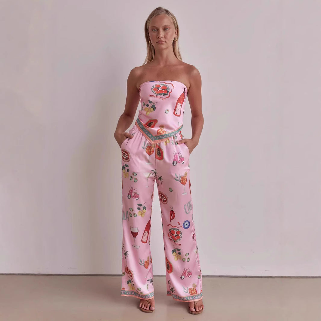 Fashion Positioning Sexy Print Tube Wide Suits