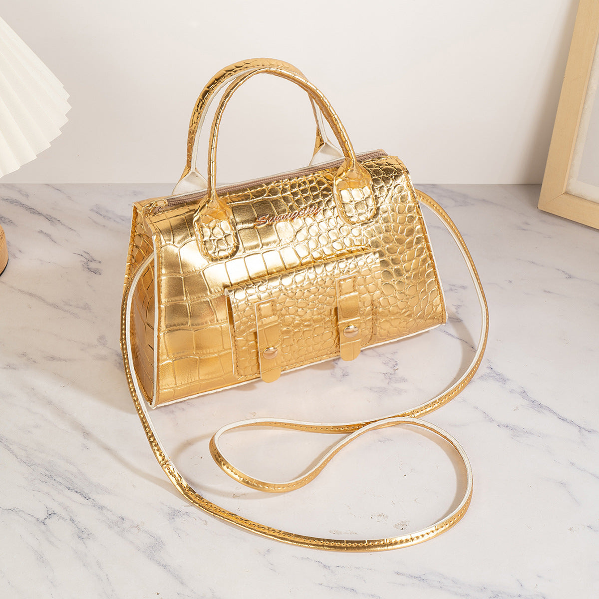 Women's Niche Advanced Texture Golden Stone Pattern Affordable Luxury Purses
