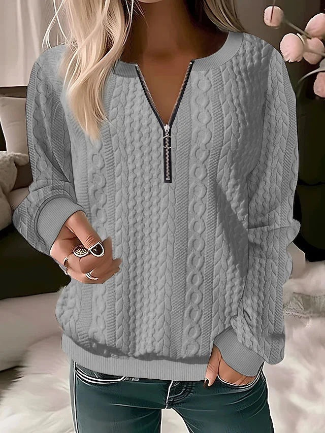 Jacquard Knitted Collar Zipper Pullover Loose-fitting Sweaters