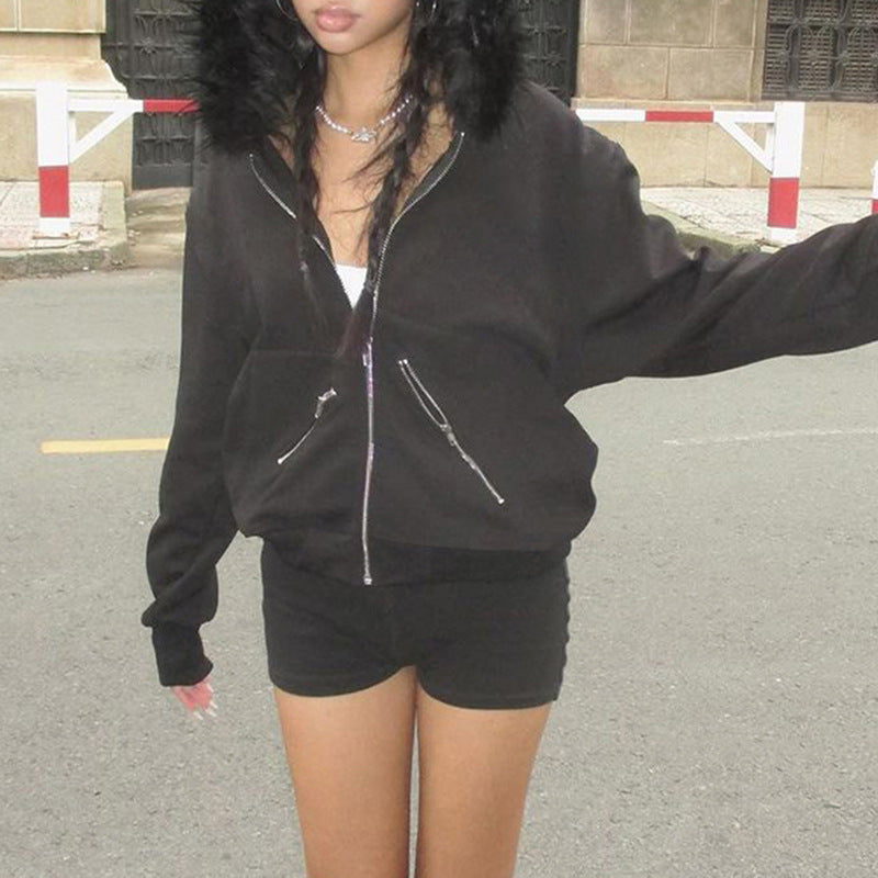 Women's Fur Collar Hooded Loose-fitting Casual Pullover Sweaters