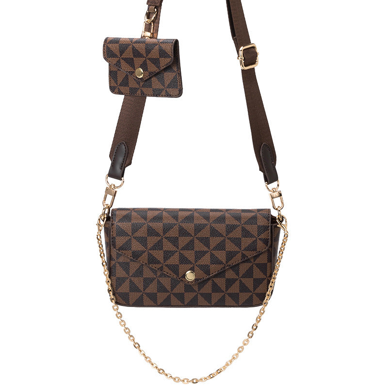 Women's Printed Plaid Chain Fashion Two-piece Crossbody Bags