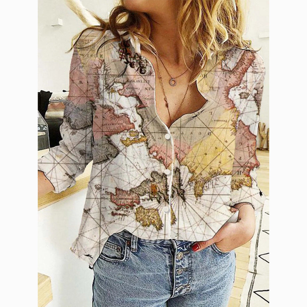Women's Autumn Shirt Fashion Map Depicting Printed Blouses