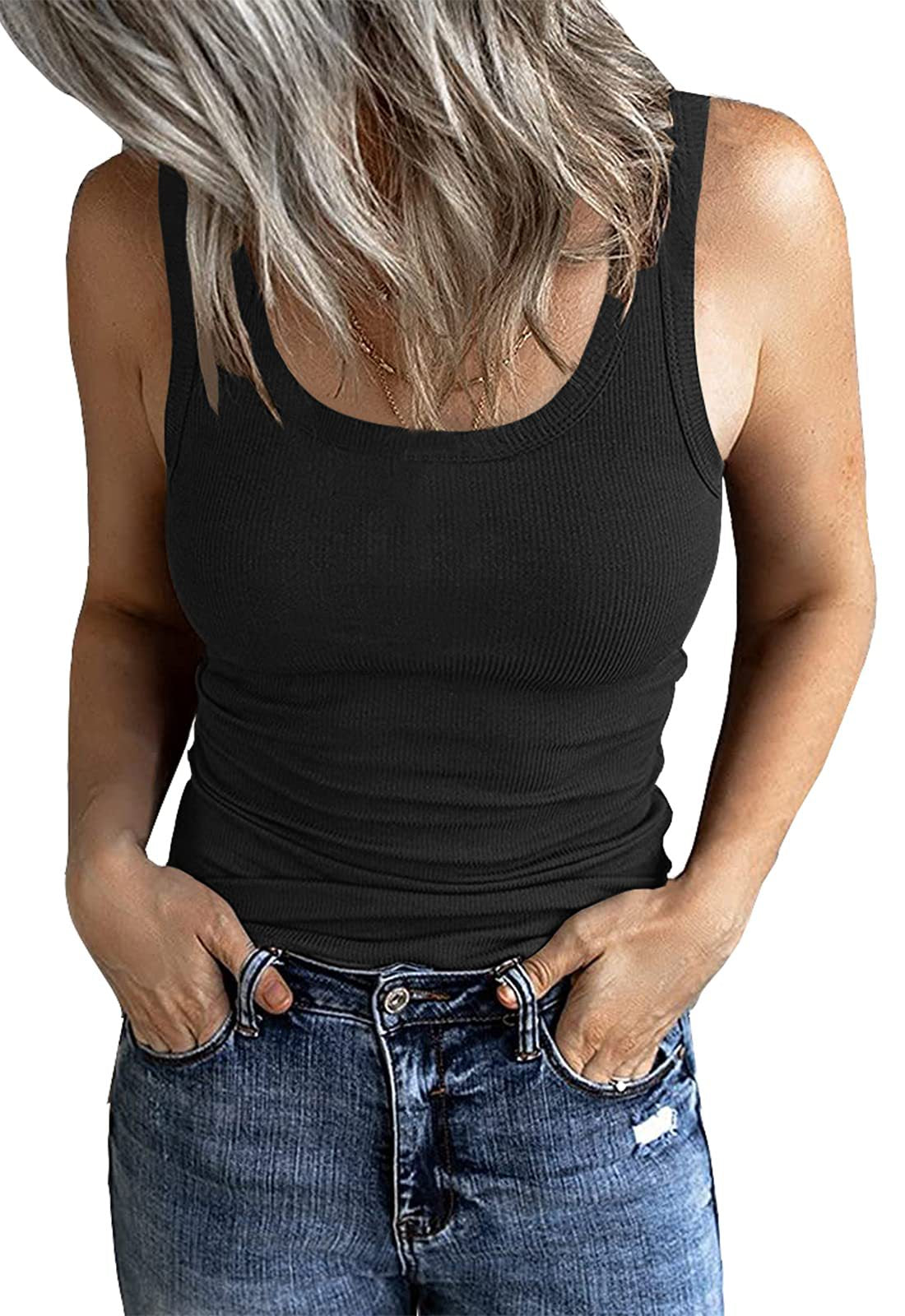 Women's Sleeveless Low Round Neck Ribbed Slim Tops