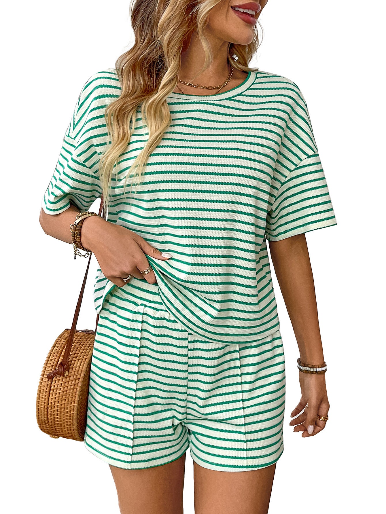 Women's Summer Knitted Striped Fashion Casual Sports Suits