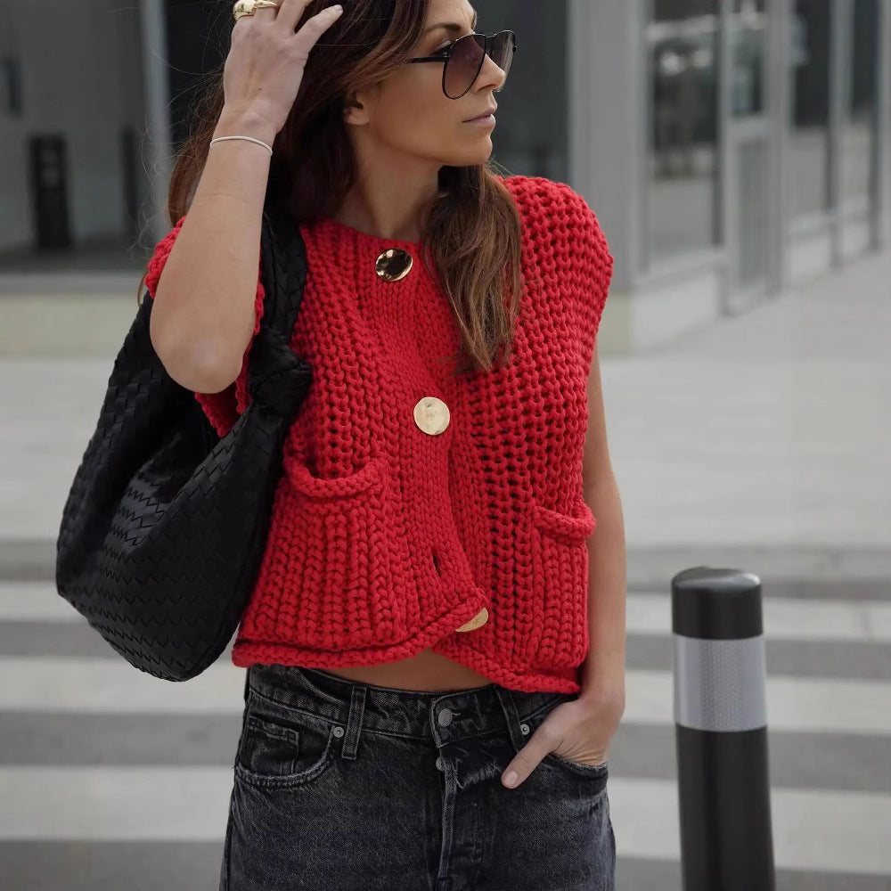 Women's Summer Street Fashion Thick Needle Knitted Vests