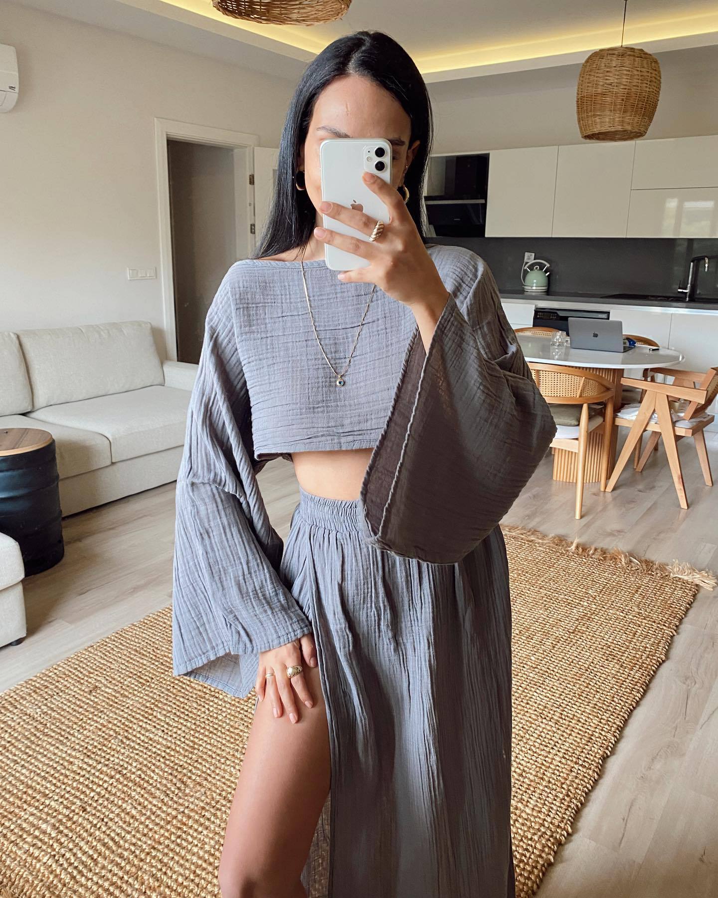 Vacation Linen Blend High Waist Chic Slit Suits
