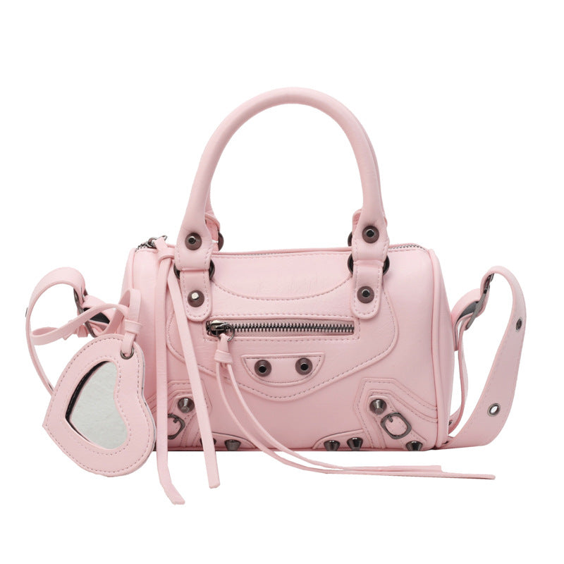 Women's Retro Portable Tassel Rivet Decoration Motorcycle Crossbody Bags