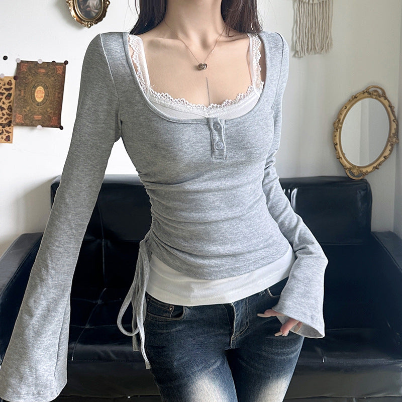 Women's Sleeve T-shirt Slim Fit Pullover Bottoming Blouses
