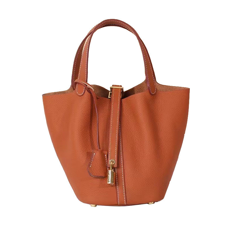 Women's Vegetable Basket Design First Layer Cowhide Large Handbags