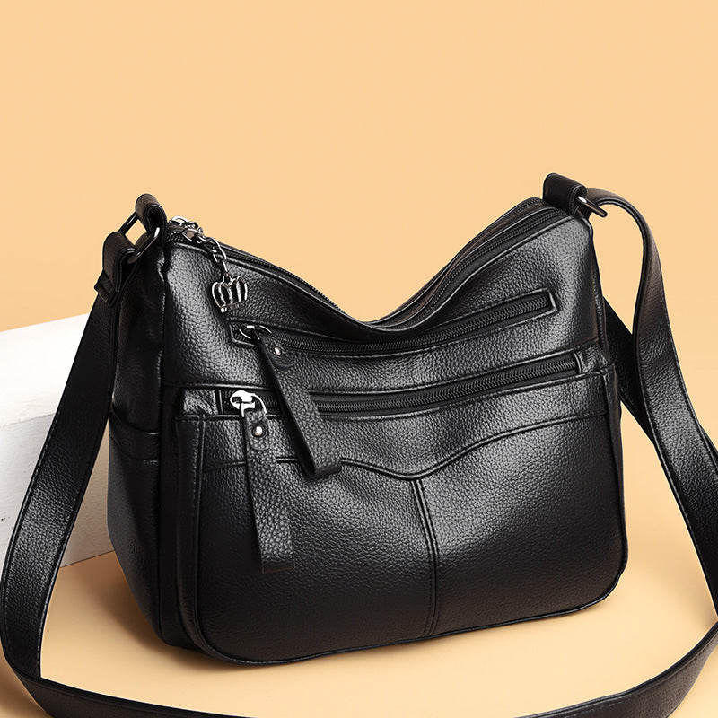 Women's Soft Leather Textured Mother-in-law Simple Crossbody Bags