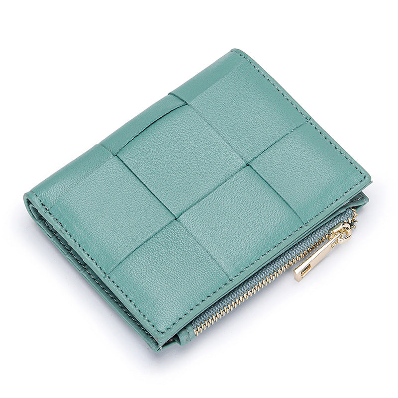 Women's Short Sheepskin Woven Fashion Folding Multifunctional Ladies Wallets