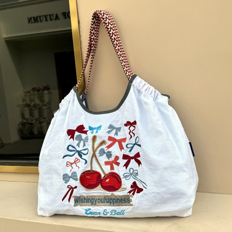 Women's Style Embroidery Shopping Fashion Nylon Waterproof Shoulder Bags