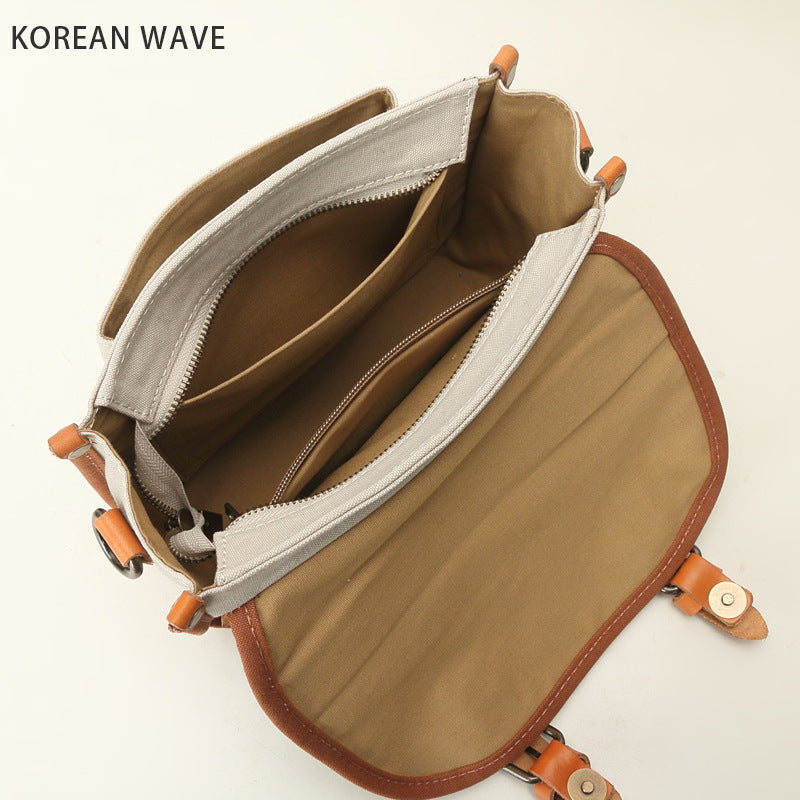 Women's Simple Canvas With Genuine Leather Daily Crossbody Bags
