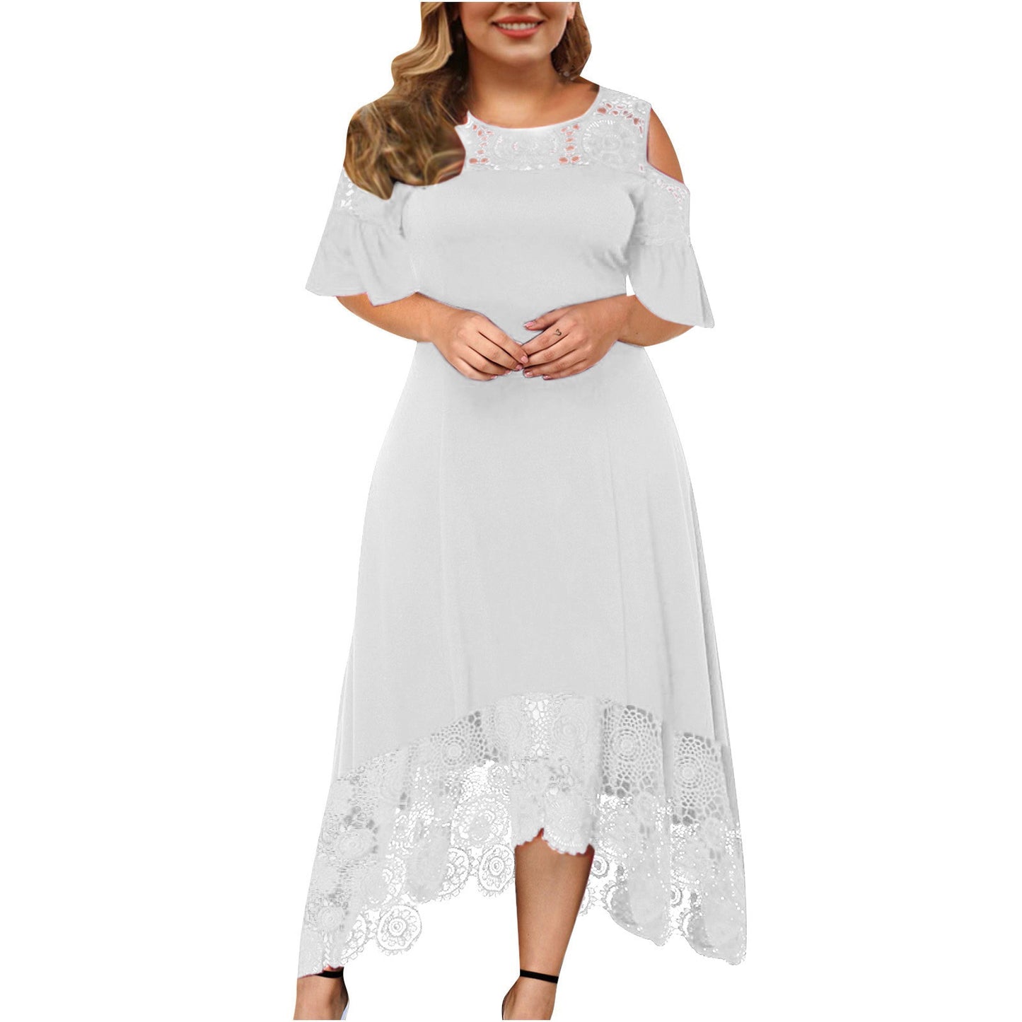 Color Chest Wrap Lace High Waist Dresses
