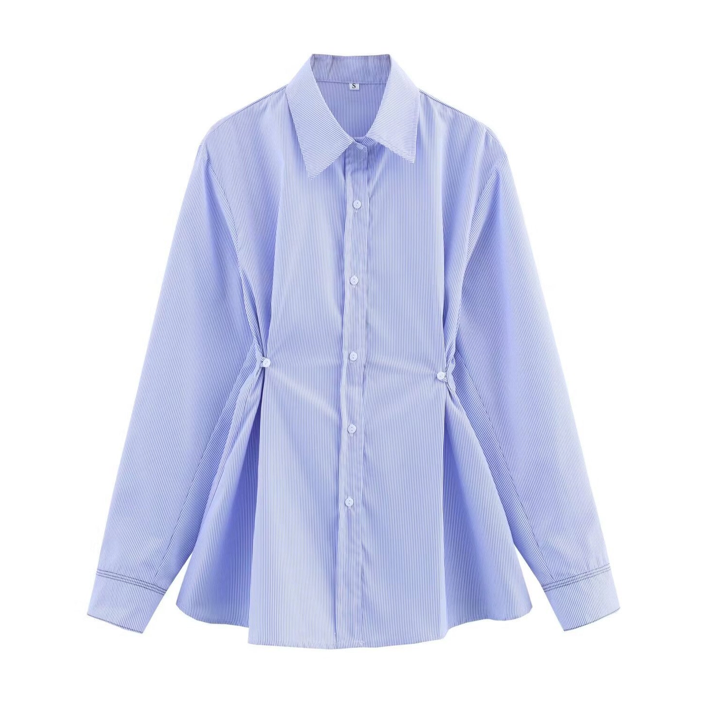 Women's Spring Solid Color Polo Collar Single-breasted Long Blouses