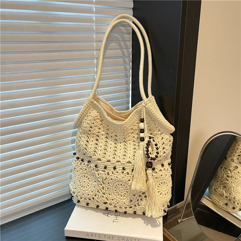 Women's Urban Simple Solid Color Hollow Beaded Shoulder Bags