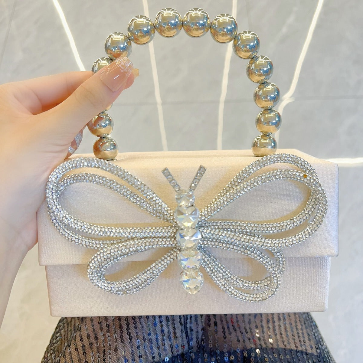 French Glossy Silk Box Bow Dinner Handbags