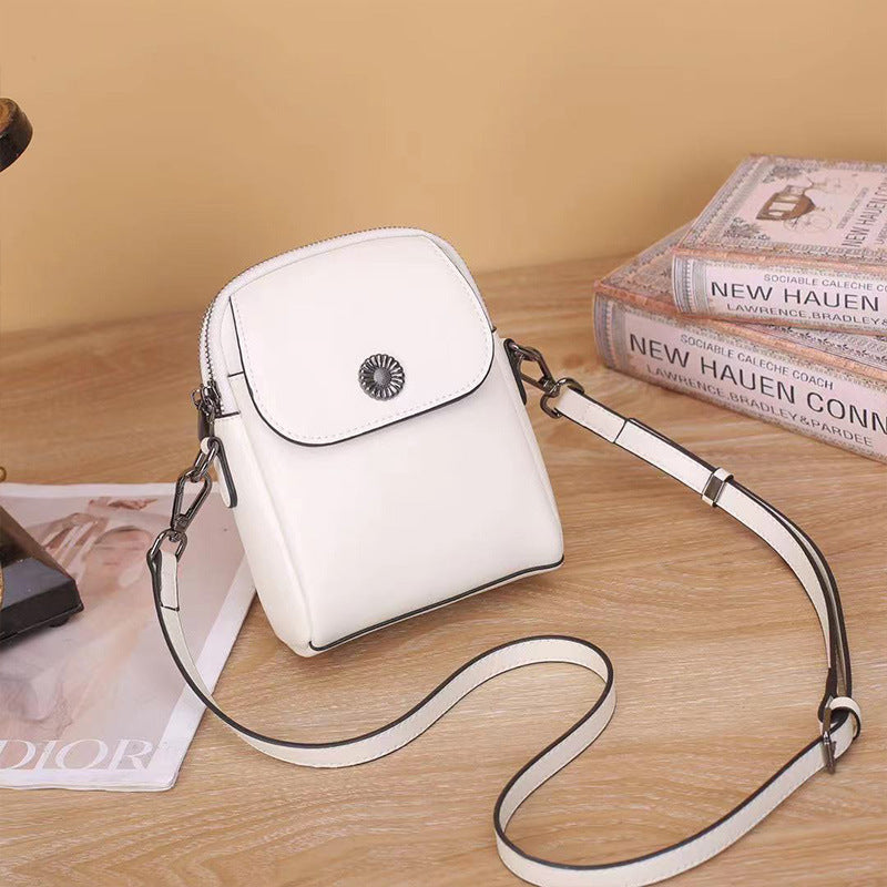 Women's Leather Retro Cowhide Vertical Mobile Phone Bags