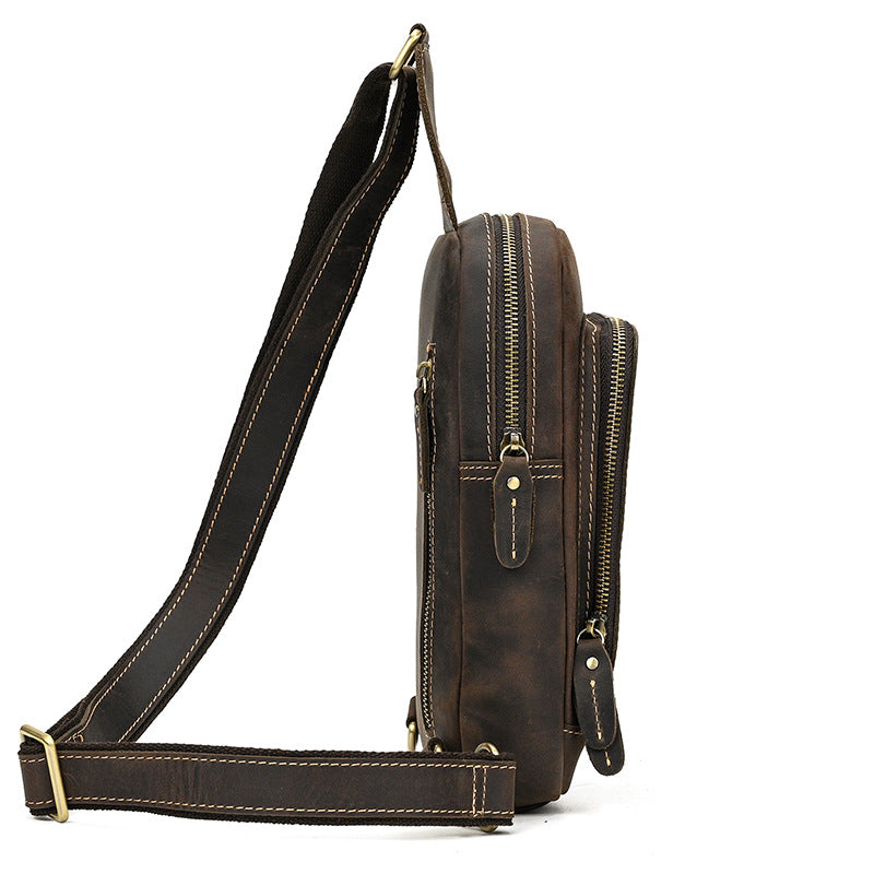 Men's Crazy Horse Leather Leisure Cowhide Commuting Men's Chest Bags
