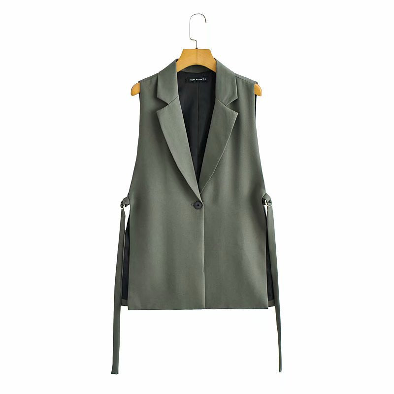 Autumn Pure Color Tied Decorative Split Vests