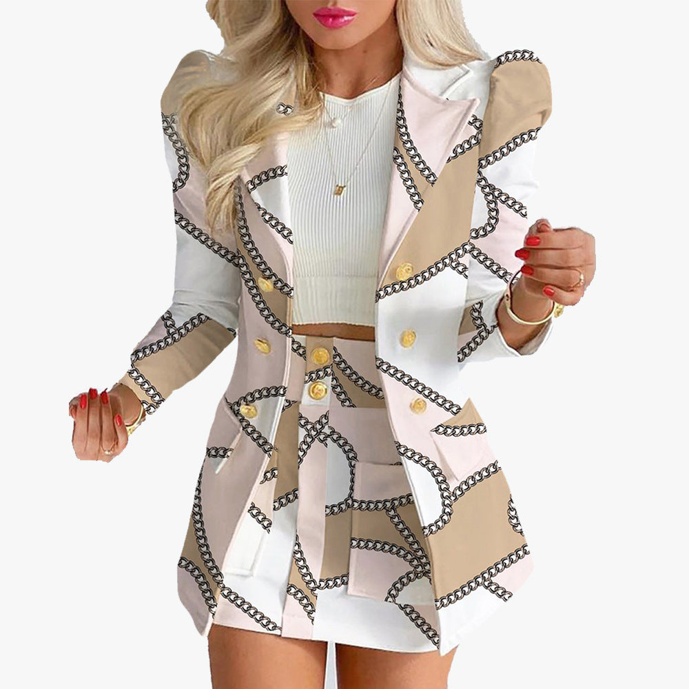 Women's Fashion Temperament Printed Princess Sleeves Business Suits